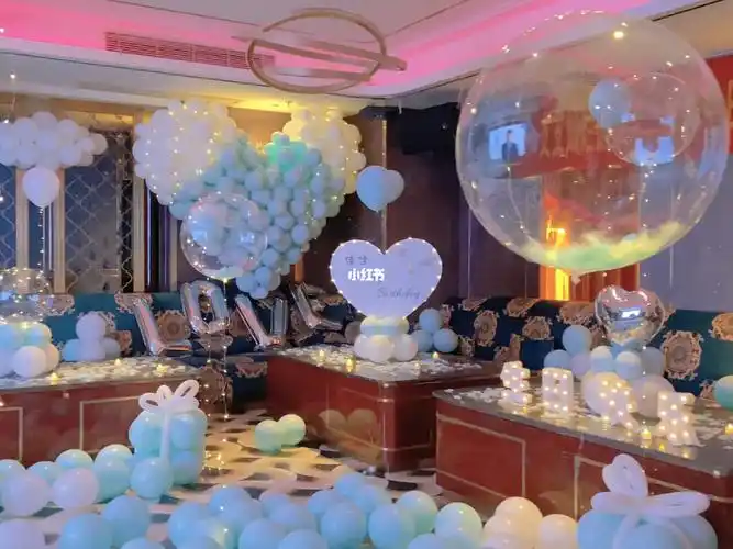 福州ktv包厢女士生日气球布置蒂夫尼蓝气球