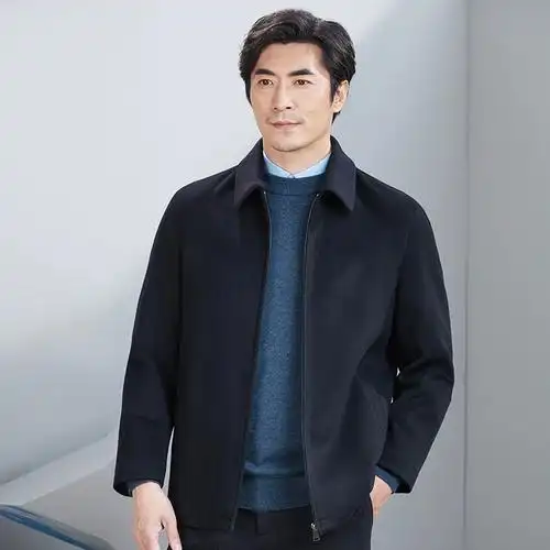 商务休闲爸爸装中老年男士全羊毛男外套羊毛夹克秋冬新款红都男装