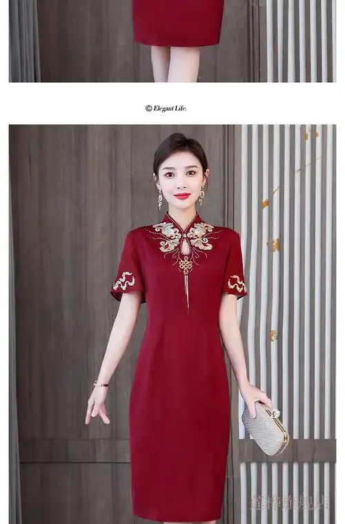 霜魄婚礼妈妈装高档礼服喜婆婆婚宴装夏季连衣裙婚礼旗袍妈妈装结婚