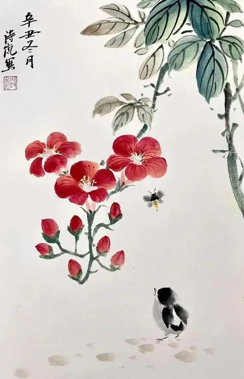 国画教程两幅简单的写意国画教程简单几步教你画好花叶与山石