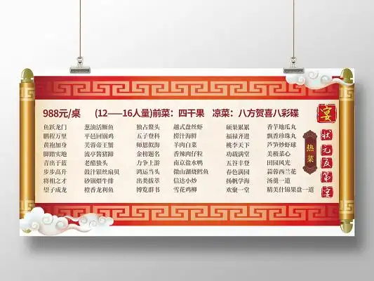古风卷轴升学宴学生宴席菜单展板