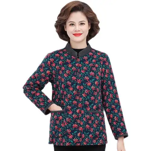 中老年女装春秋新款薄棉袄时尚复古妈妈装冬季衣服立领休闲短外套