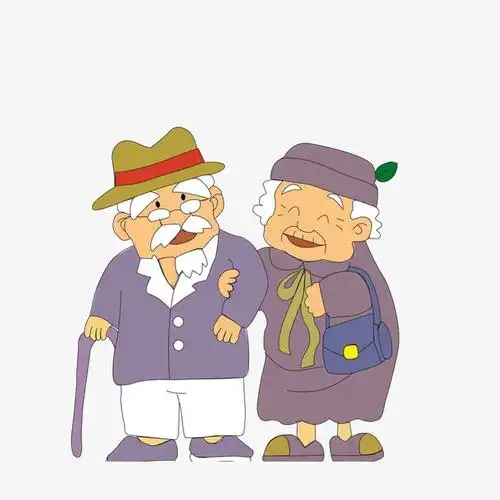 卡通恩爱的老奶奶夫妻
