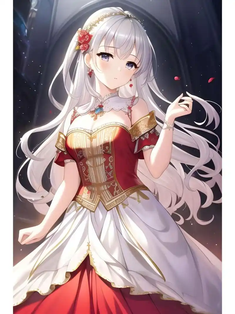 红系高贵晚礼服裙装,动漫二次元绘画人物