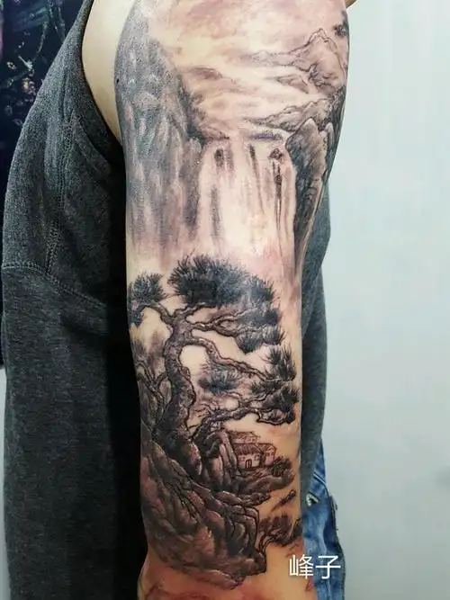 山水画_纹身图案手稿图片_清峰的纹身作品集
