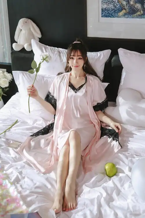 性感睡衣女夏季冰丝韩版极度诱惑情趣丝绸睡袍吊带睡裙两件套春秋