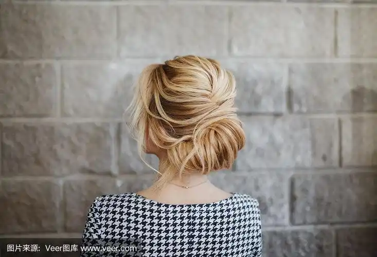 背面视角,女人,发型,金色头发,法式发髻
