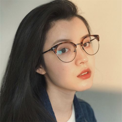 韩国复古文艺半框眼镜女网红款素颜日系近视眼镜tr配度数秀智同款