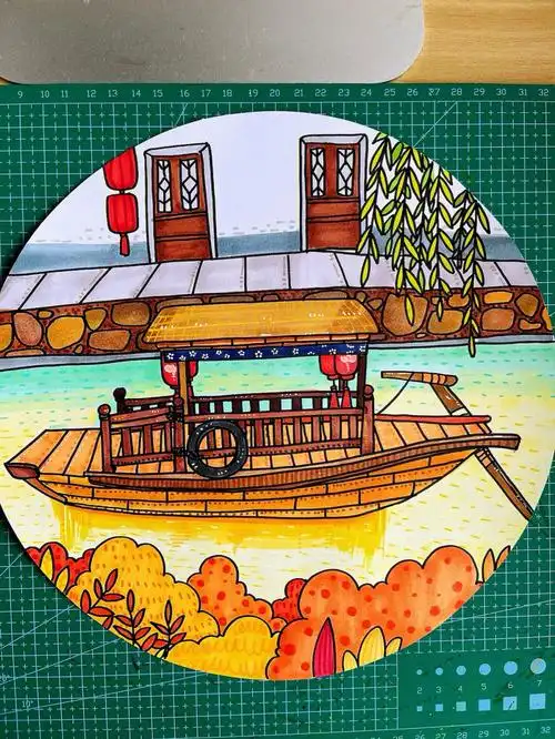 儿童绘画课程内容设计秋天里的古镇小船