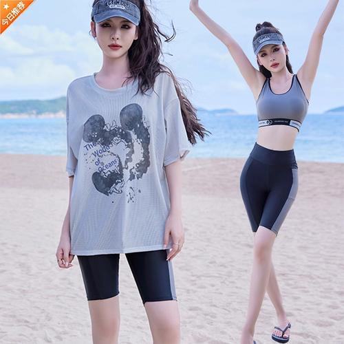 泳衣女分体三件套带罩衫文胸大小胸聚拢五分裤专业学生保守泡温泉