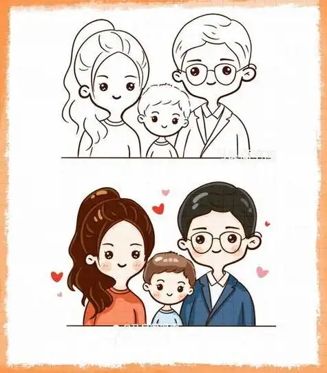 简笔画|可爱全家福头像q版人物手绘卡通画简笔画全家福手绘头像