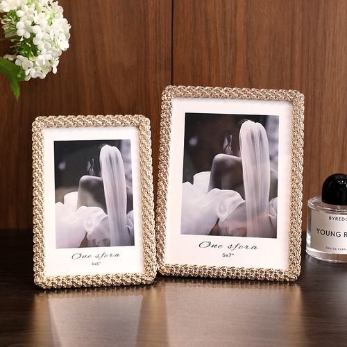 简约轻奢金属羽毛相框7寸6寸框架写真照片相册婚纱照台面装饰摆件