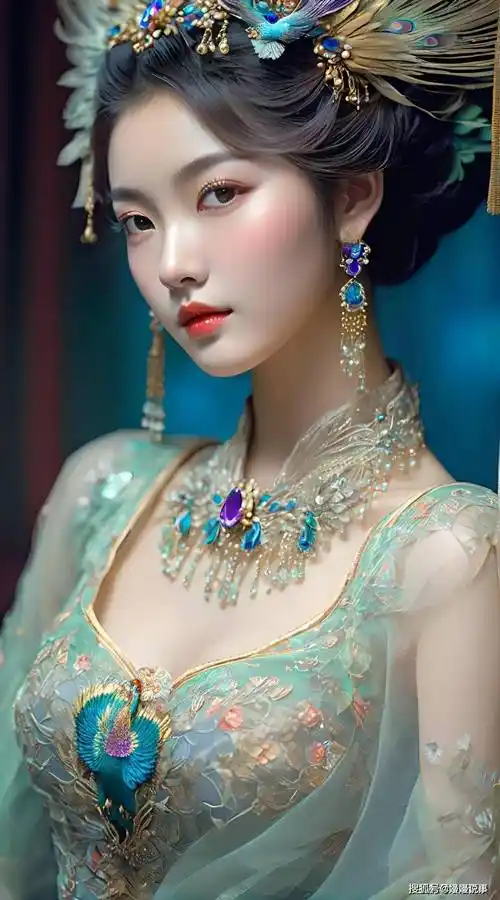 美女壁纸,古风羽毛下的御姐女王