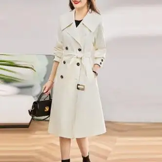 女装>谆轩>谆轩大码外套女200斤春秋气质休闲大翻领英伦中长款风衣款