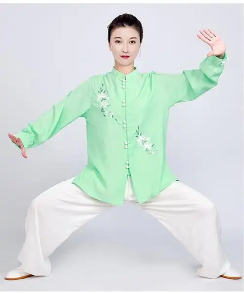 山人运动太极服春秋款棉麻小和山太极服女装新款洋气亚麻棉麻太极拳