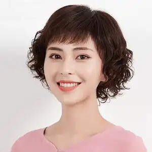 假发女短发真发全真自然中年妈妈烫发全头套遮白发50岁女士短卷发