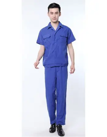 夏季工作服男长袖套装高棉布料深蓝色劳保工机修程制服工装超低价