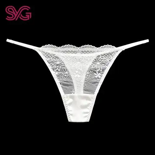一夜千丝女内裤桑蚕丝性感丁字裤低腰无痕一根带刺绣花女内衣
