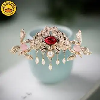 gduckkids汉服发冠女古风女头饰发钗古装古饰马面裙儿童假发簪配饰一