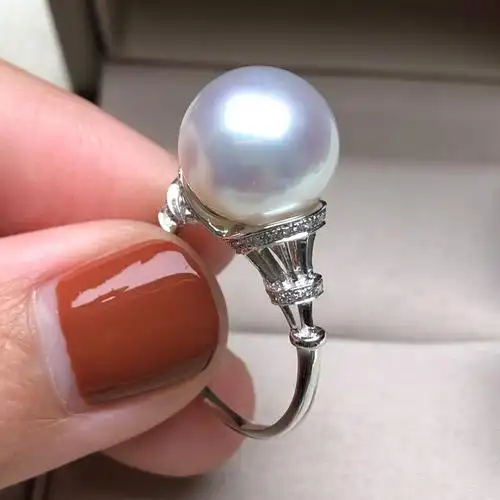 白珍珠戒指1112mm天然海水正圆强光南洋指环18k手饰