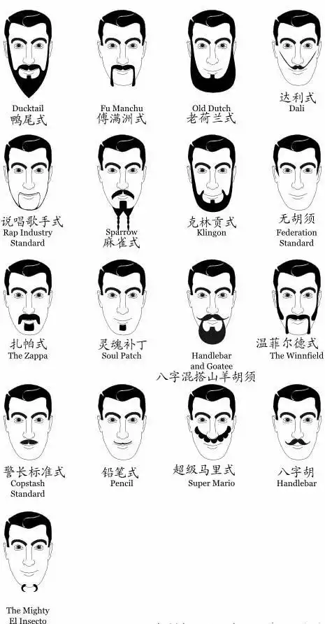 w型胡型: 适合人群:比较适合椭圆脸的男士,下巴比较短或者形状不好的