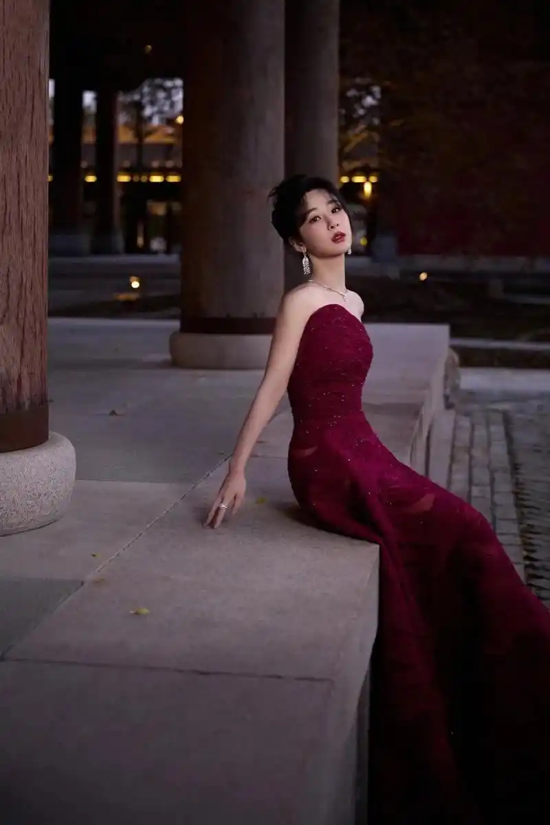 杨紫的红色礼服 杨紫的这套红色礼服设计得非常精致,无论是从色彩还是