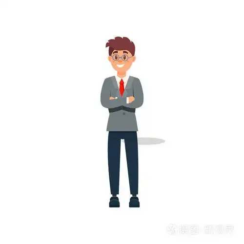 微笑生意人在正式衣裳站立与折叠的手, 商业字符工作在办公室卡通矢量