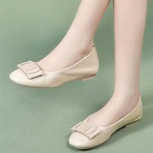 断码清仓浅口单鞋2023新款女软皮软底春秋女鞋夏豆豆鞋真皮平底鞋