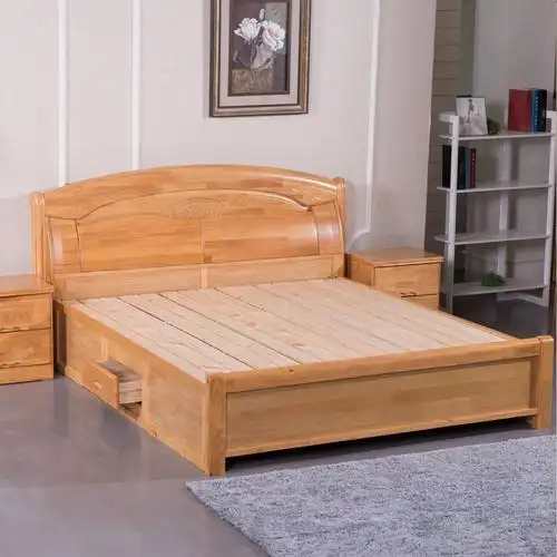 实木床橡木床1.8米储物双人床现代中式气压婚床实木床特价包邮