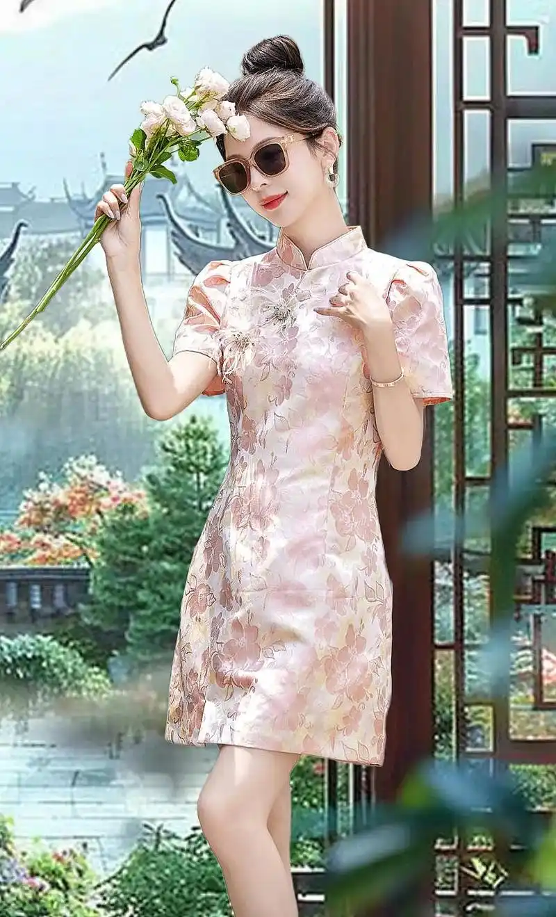 夏季新款改良旗袍中长款连衣裙.夏日微风,轻拂着这款新式国风旗袍裙.