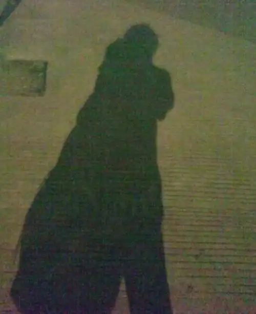 路灯把两个人的影子拉长.