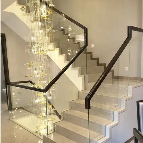 pvc实木不锈钢卡槽玻璃扶手楼梯护栏别墅阁楼楼梯扶手