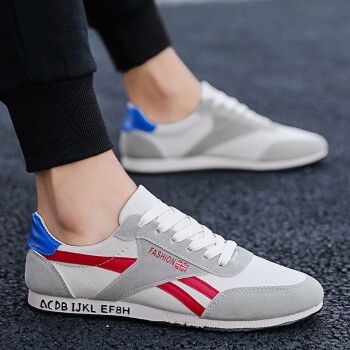 夏季男士休闲鞋潮流板鞋韩版男鞋舒适平底鞋时尚豆豆鞋男帆布鞋米红38