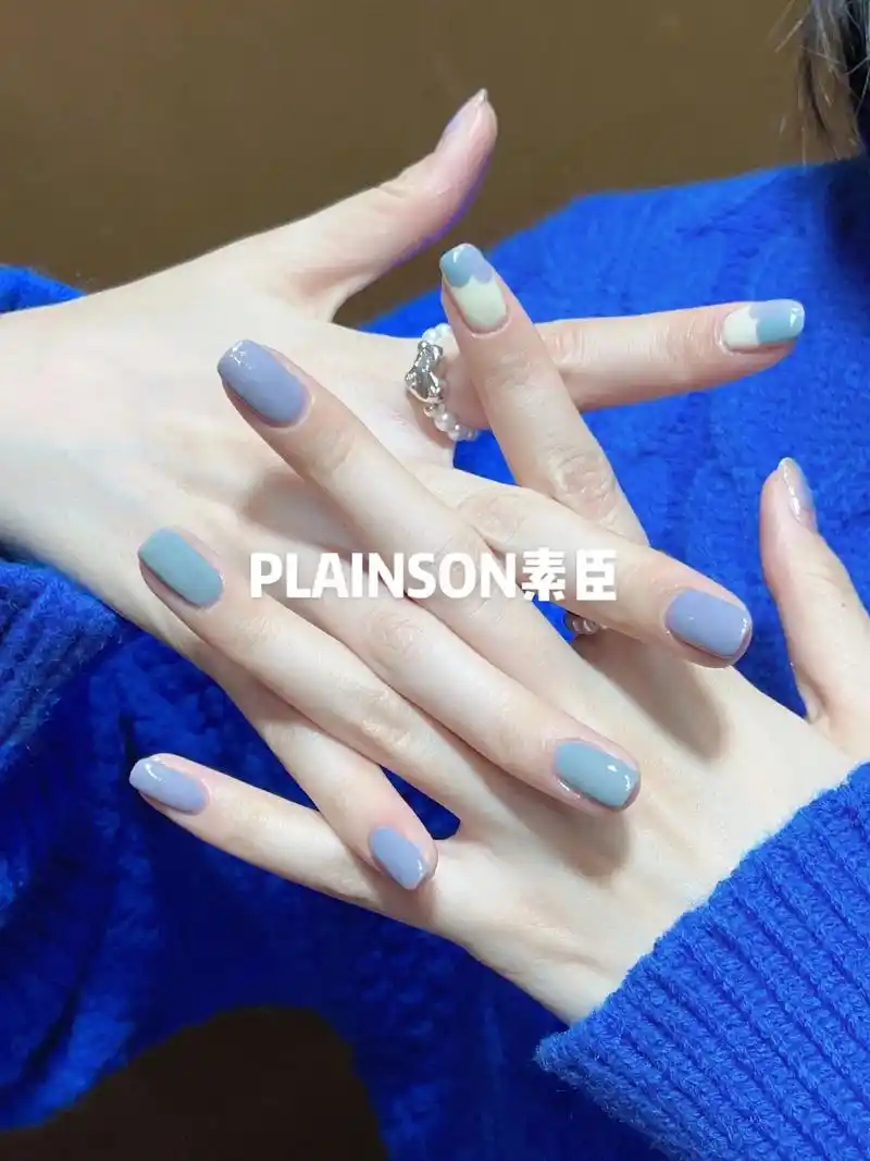 温柔跳色涂鸦美甲7815蓝紫色真的治愈.