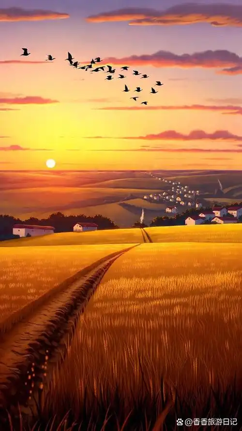 哇,这夕阳下的金色麦田太美了,让人心旷神怡!