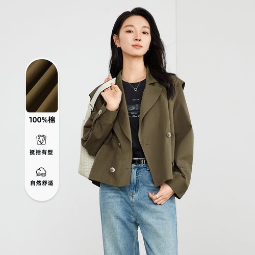纯棉风衣外套女春秋都市休闲短风衣长袖外套秋装女