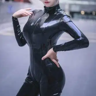 辛皇cosplay搜查官连体皮衣性感紧身胶衣cos服束缚黑色m95105