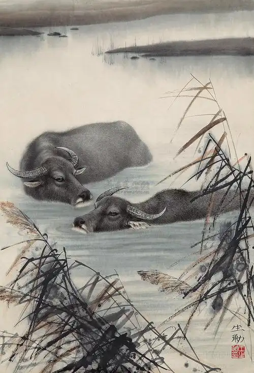 0127 水牛 设色纸本