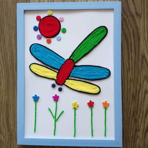 益智儿童手工diy制作 幼儿园材料包趣味亲子毛线黏贴画 新颖蜻蜓