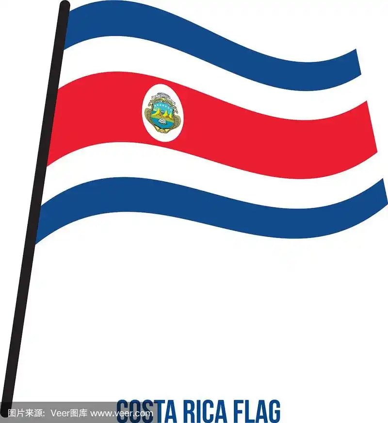 哥斯达黎加国旗在白色背景上飘扬