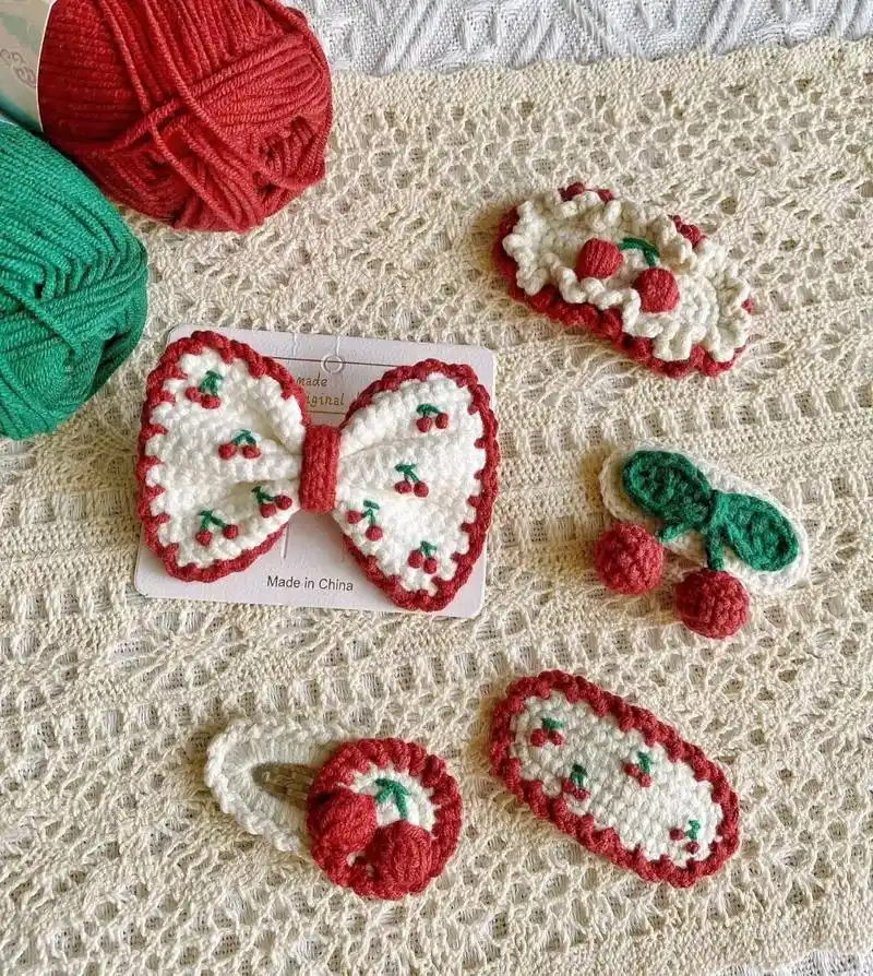 【小樱桃发夹图解】用线:4股/钩针:2.