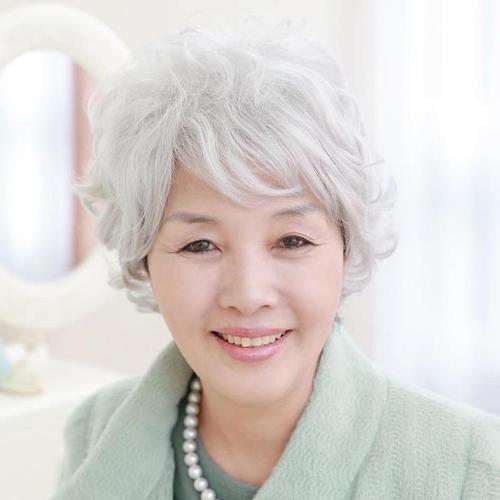 扮中老年人假发女式老奶奶老人假头发短发短卷发纯白色蓬松假头套