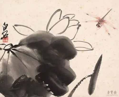 齐白石《荷花蜻蜓图》之二