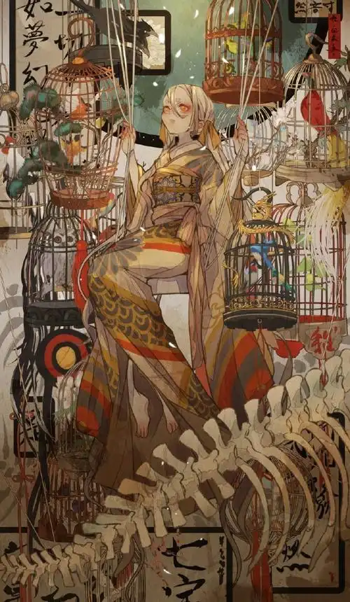 画师七原しえ作品,画风诡异华丽#插画##遇见艺术