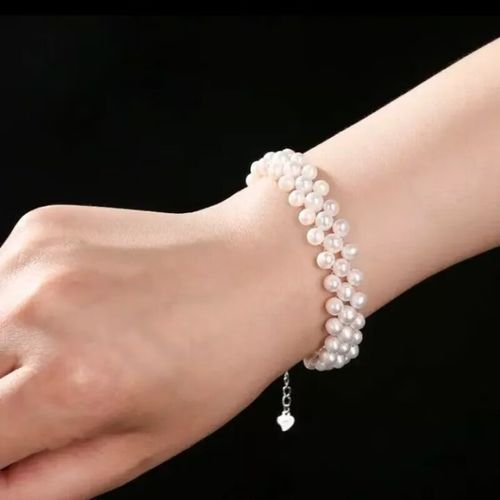佩曼 珍珠手链淡水 韩版强光三排多层遮疤编织手饰仙女淑女 白色