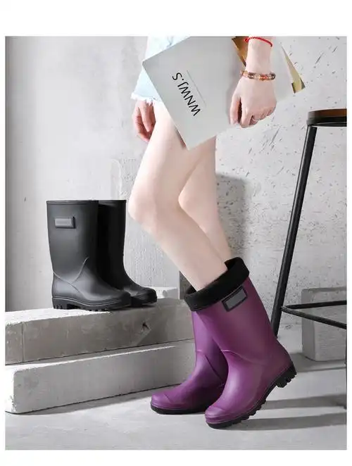 高筒加厚加绒女式时尚hunter 雨靴外穿水靴子女长筒猎人雨靴