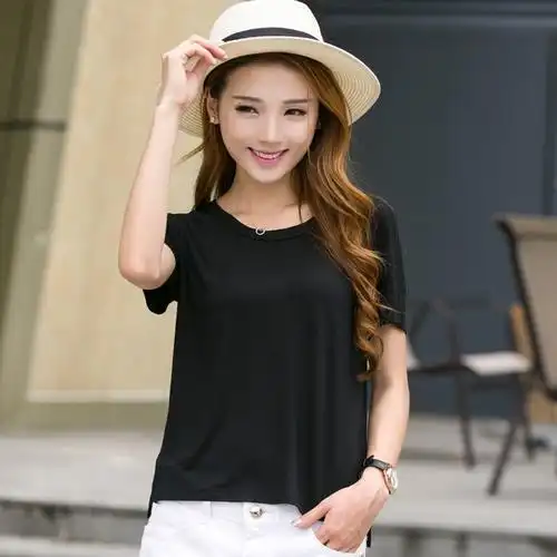 2021夏季新款短袖t恤女大码打底衫宽松短款半袖莫代尔简约女上衣