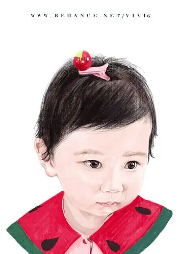 一组儿童肖像彩铅画