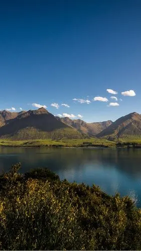 瓦卡蒂普湖,奥塔哥,新西兰,蓝色的天空,云,山 iphone 壁纸