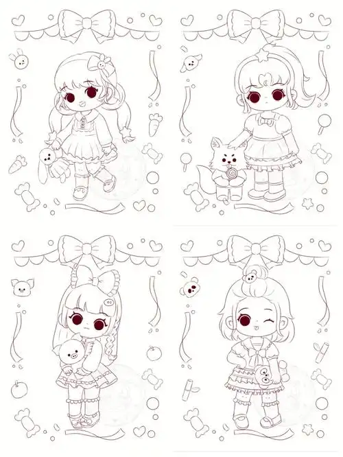 画法q版人物|儿童插画|人体造型|人体动态|可爱女生|可爱动物96绘画